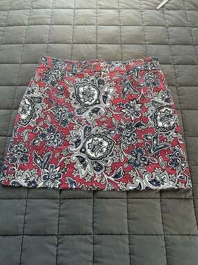 LOFT Outlet Red Navy Blue Floral Paisley Mini Skirt Size 12